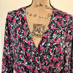 Diane Von Furstenberg Irina Mini Wrap Dress in Punk Leaves New Navy